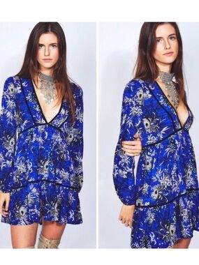 Jaase Lotus Moonlight Blue Mini Boho Dress XS